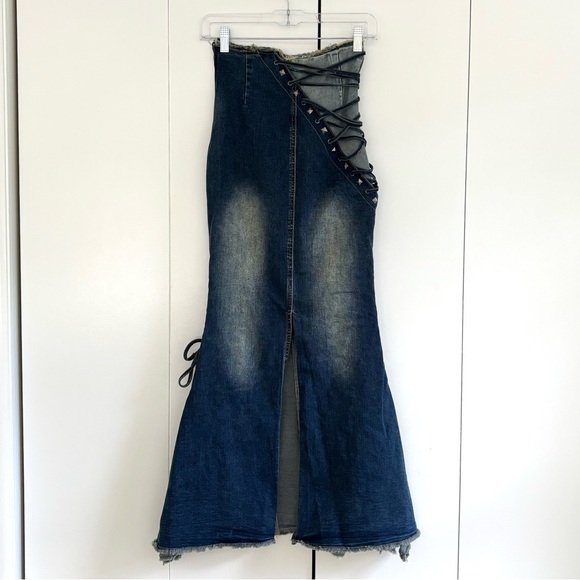 Dolls Kill Current Mood Misunderstood Tendencies Maxi Denim Skirt Size XXS - Picture 6 of 16